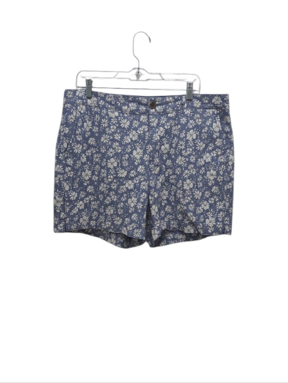 Old Navy Blue Floral Linen Blend Everyday Shorts High-Rise Summer Casual Size 14